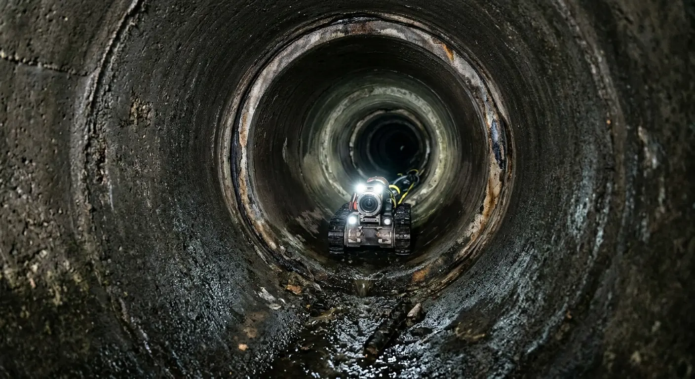 Robotic sewer camera inspecting pipe interior for Sewer Line Cleaning in Tolleson